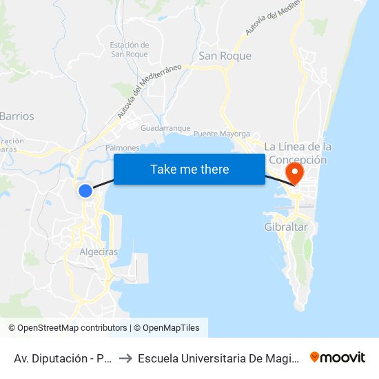 Av. Diputación - Policía Nacional to Escuela Universitaria De Magisterio Virgen De Europa map