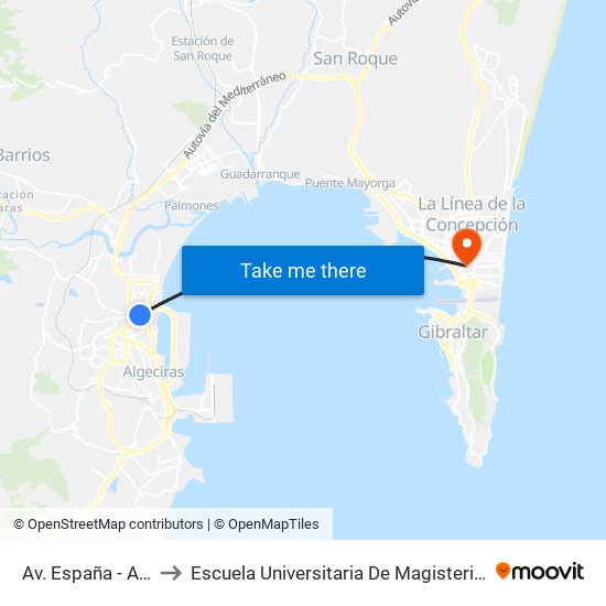 Av. España - Av. Francia to Escuela Universitaria De Magisterio Virgen De Europa map