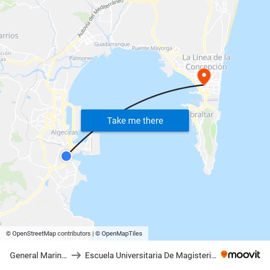 General Marina - Iglesia to Escuela Universitaria De Magisterio Virgen De Europa map