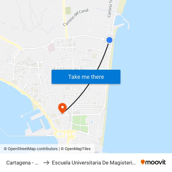 Cartagena - Bar Salas to Escuela Universitaria De Magisterio Virgen De Europa map