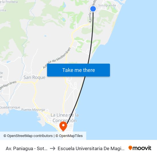 Av. Paniagua - Sotogrande (Alto) to Escuela Universitaria De Magisterio Virgen De Europa map