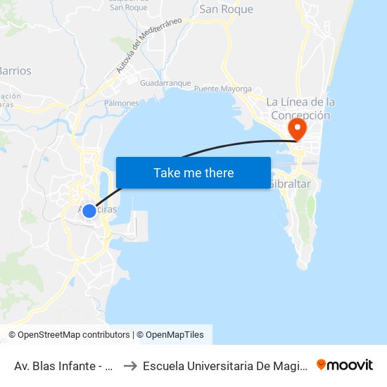 Av. Blas Infante - Plaza Andalucía to Escuela Universitaria De Magisterio Virgen De Europa map