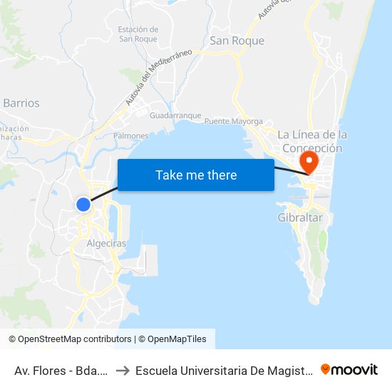 Av. Flores - Bda. Pescadores to Escuela Universitaria De Magisterio Virgen De Europa map