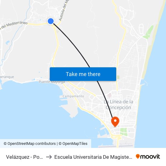 Velázquez - Polideportivo to Escuela Universitaria De Magisterio Virgen De Europa map