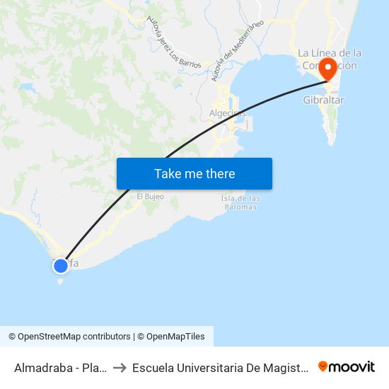Almadraba - Plaza De Toros to Escuela Universitaria De Magisterio Virgen De Europa map