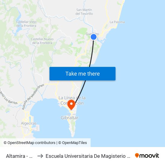 Altamira - Colegio to Escuela Universitaria De Magisterio Virgen De Europa map