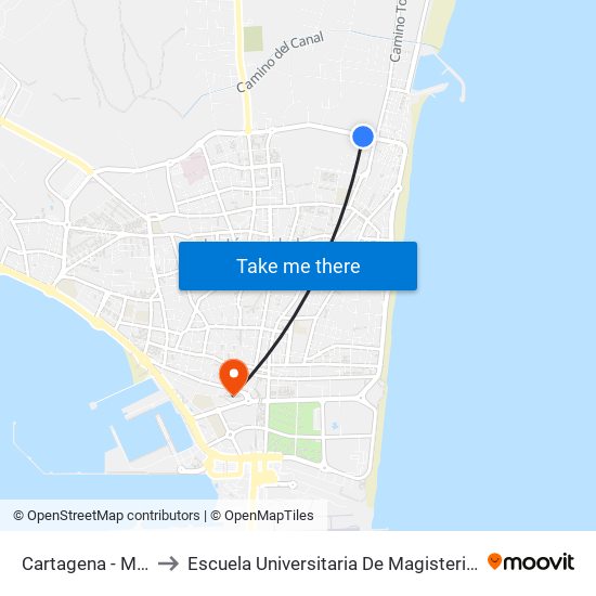 Cartagena - Mercadona to Escuela Universitaria De Magisterio Virgen De Europa map