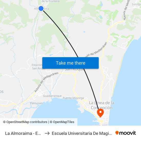 La Almoraima - Estación De Tren to Escuela Universitaria De Magisterio Virgen De Europa map