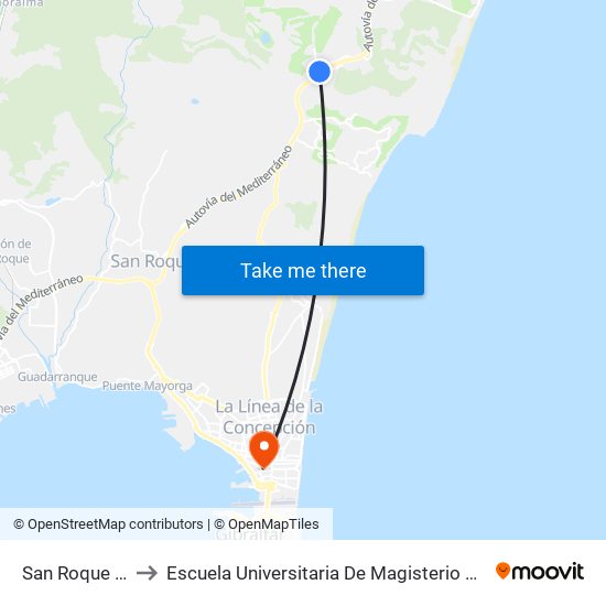 San Roque Club V to Escuela Universitaria De Magisterio Virgen De Europa map