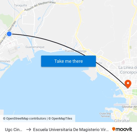 Ugc Cine Cité to Escuela Universitaria De Magisterio Virgen De Europa map