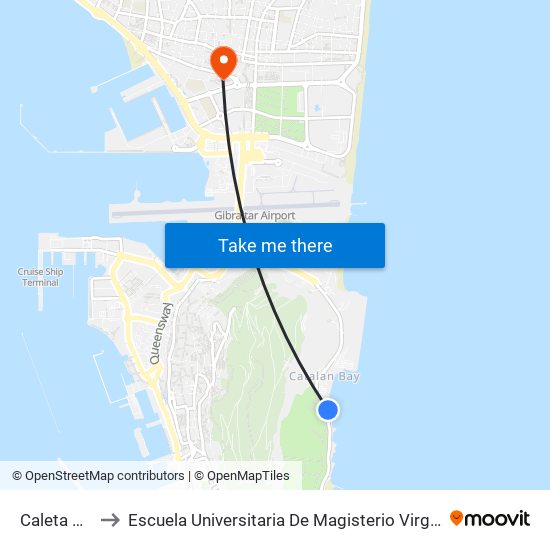 Caleta Hotel to Escuela Universitaria De Magisterio Virgen De Europa map