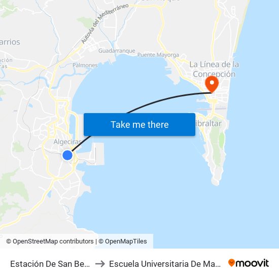 Estación De San Bernardo (Algeciras) to Escuela Universitaria De Magisterio Virgen De Europa map