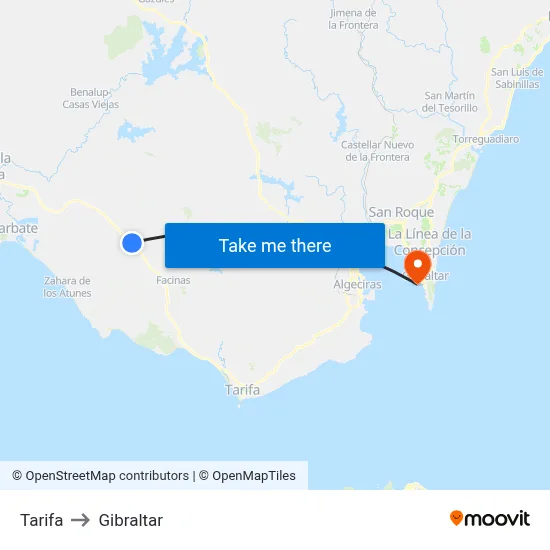 Tarifa to Gibraltar map