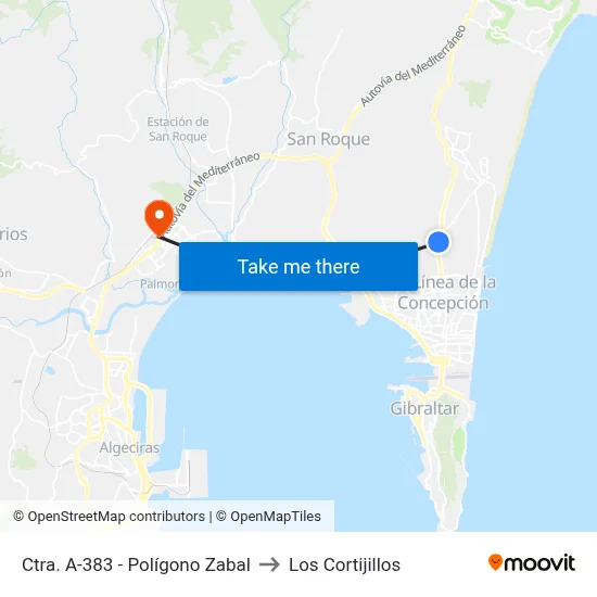 Ctra. A-383 - Polígono Zabal to Los Cortijillos map