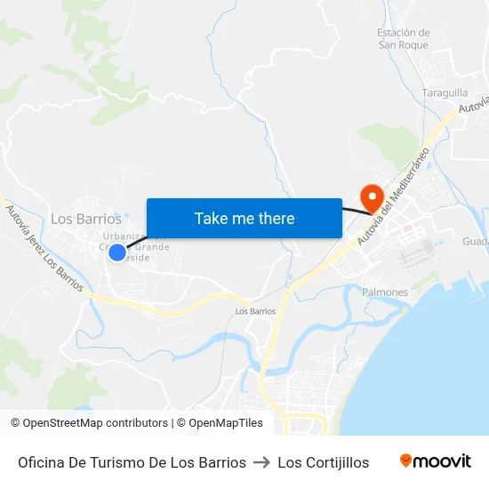 Oficina De Turismo De Los Barrios to Los Cortijillos map