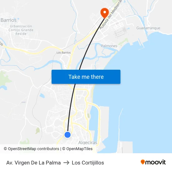 Av. Virgen De La Palma to Los Cortijillos map