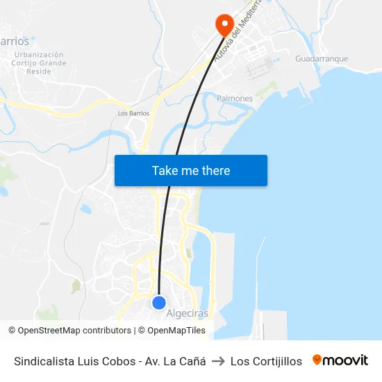 Sindicalista Luis Cobos - Av. La Cañá to Los Cortijillos map