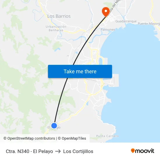 Ctra. N340 - El Pelayo to Los Cortijillos map