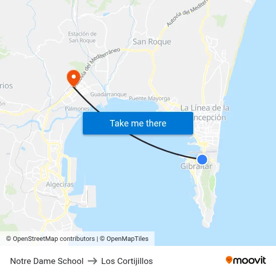 Notre Dame School to Los Cortijillos map