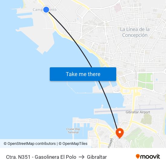 Ctra. N351 - Gasolinera El Polo to Gibraltar map