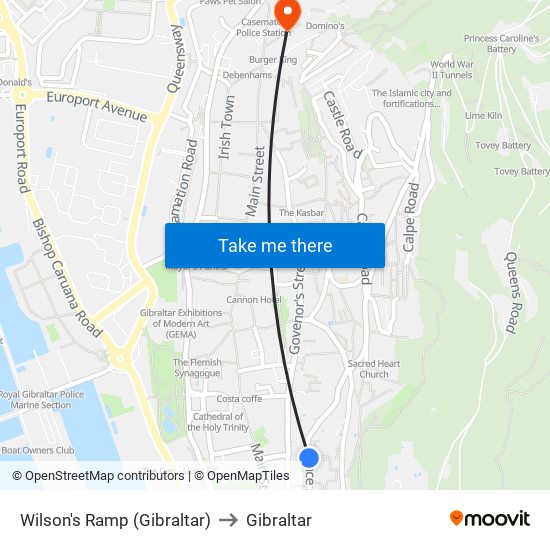 Wilson's Ramp (Gibraltar) to Gibraltar map