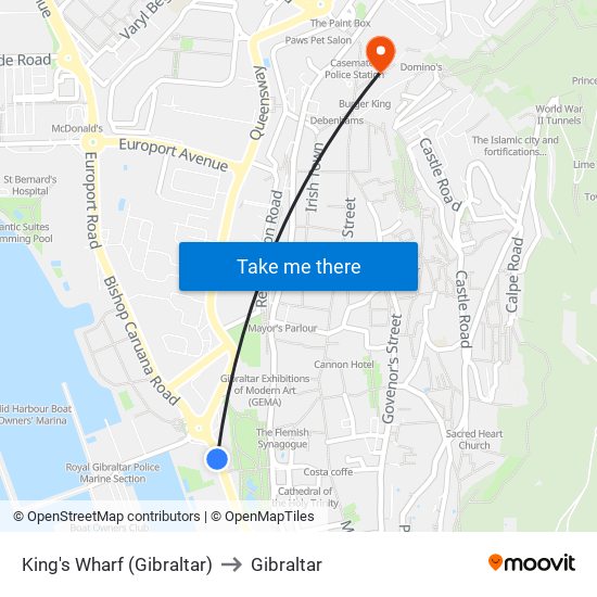 King's Wharf (Gibraltar) to Gibraltar map