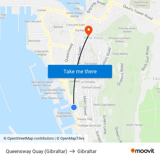 Queensway Quay (Gibraltar) to Gibraltar map