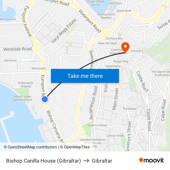 Bishop Canilla House (Gibraltar) to Gibraltar map