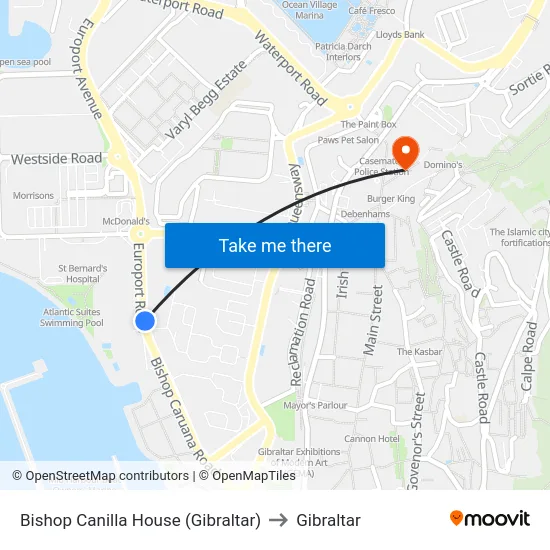 Bishop Canilla House (Gibraltar) to Gibraltar map