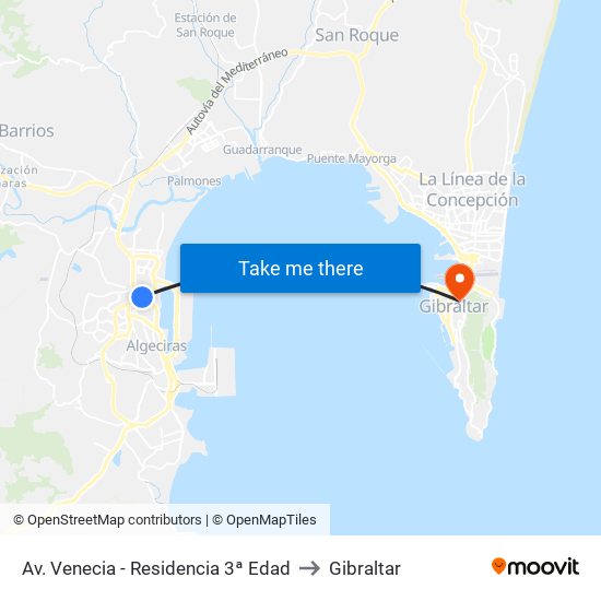 Av. Venecia - Res. 3ª Edad to Gibraltar map