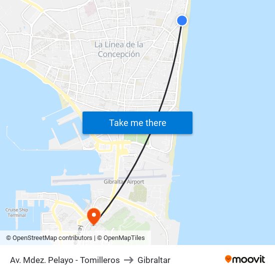 Av. Mdez. Pelayo - Tomilleros to Gibraltar map