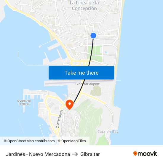 Jardines - Nuevo Mercadona to Gibraltar map