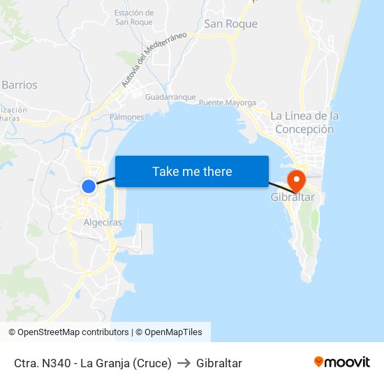 Ctra. N340 - La Granja (Cruce) to Gibraltar map