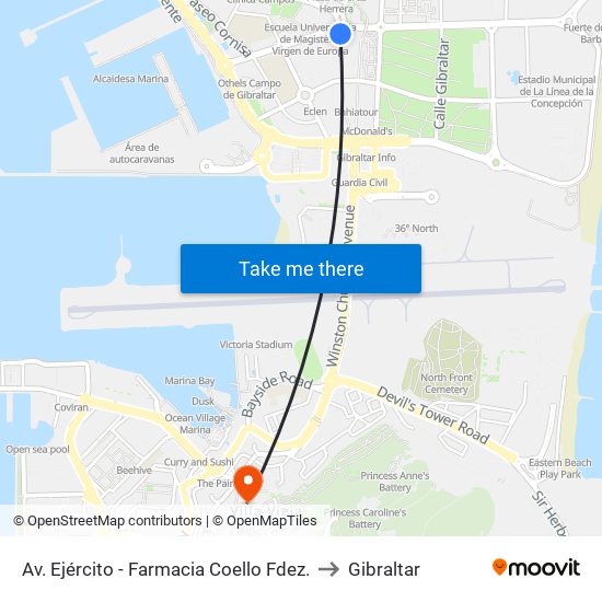Av. Ejército - Farmacia Coello Fdez. to Gibraltar map