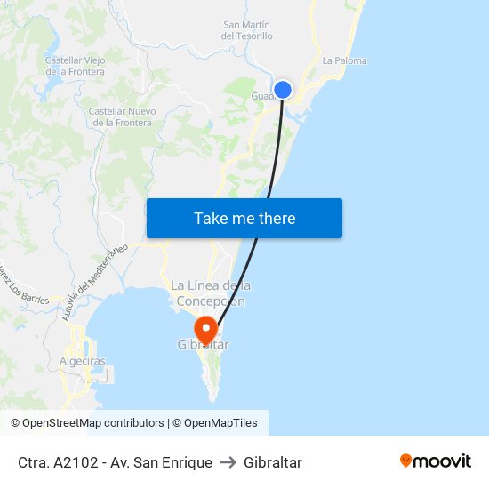 Ctra. A2102 - Av. San Enrique to Gibraltar map