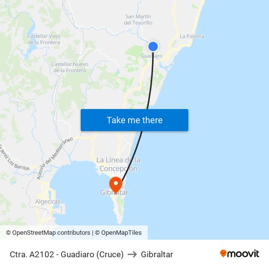 Ctra. A2102 - Guadiaro (Cruce) to Gibraltar map