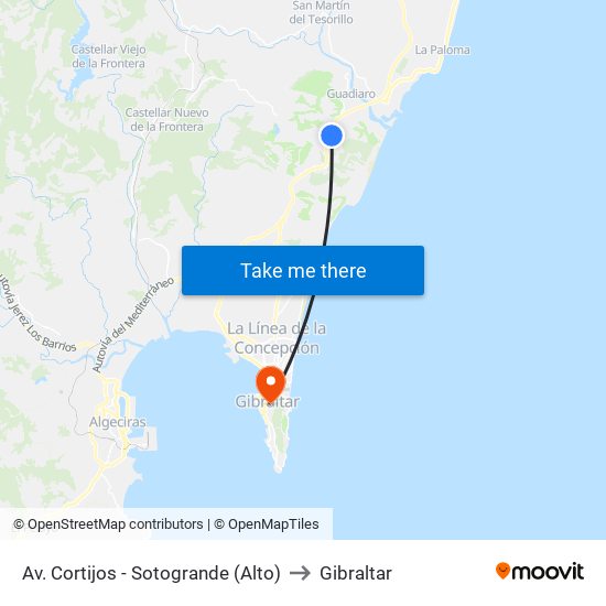 Av. Cortijos - Sotogrande (Alto) to Gibraltar map