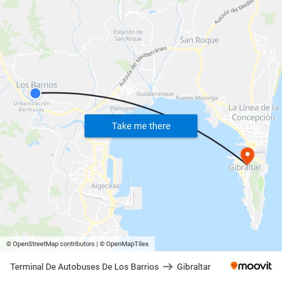 Terminal De Autobuses De Los Barrios to Gibraltar map
