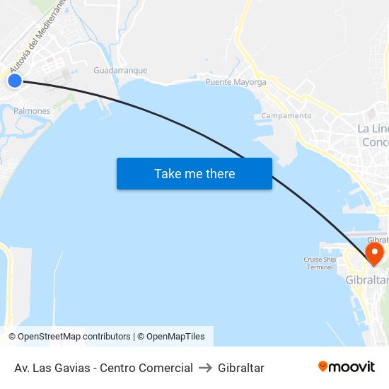 Av. Las Gavias - Centro Comercial to Gibraltar map
