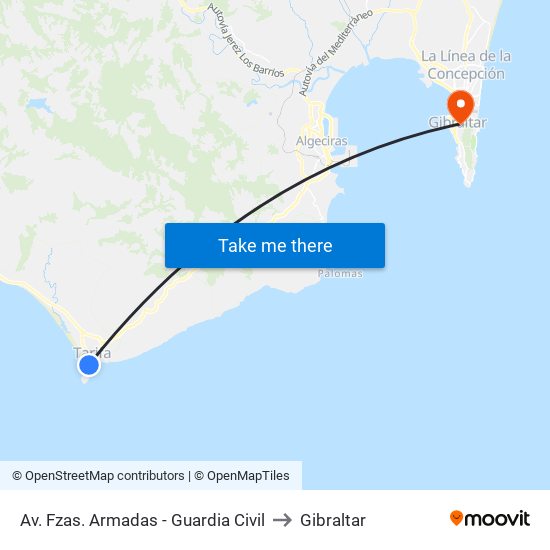 Av. Fzas. Armadas - Guardia Civil to Gibraltar map