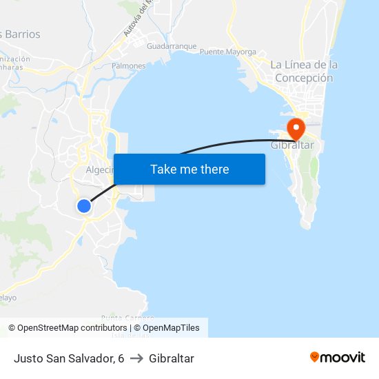 Justo San Salvador, 6 to Gibraltar map