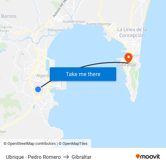Ubrique - Pedro Romero to Gibraltar map