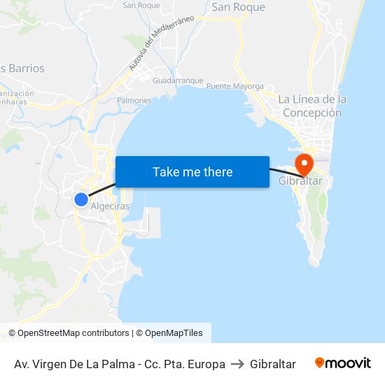 Av. Virgen De La Palma - Cc. Pta. Europa to Gibraltar map
