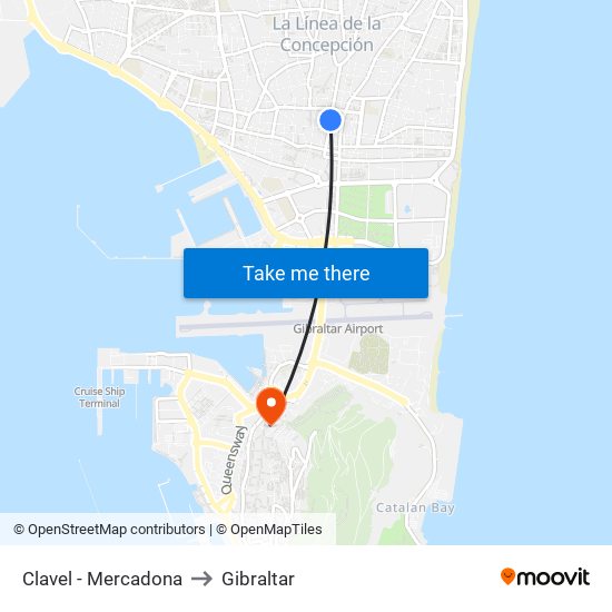 Clavel - Mercadona to Gibraltar map
