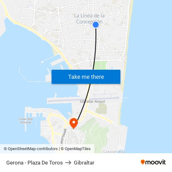 Gerona - Plaza De Toros to Gibraltar map