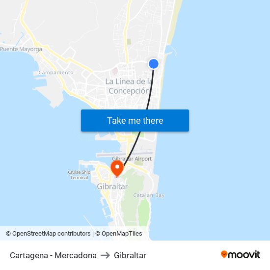 Cartagena - Mercadona to Gibraltar map