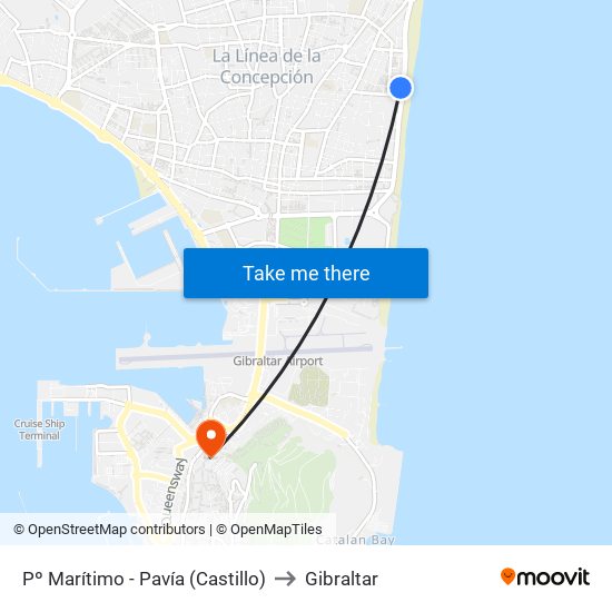 Pº Marítimo - Pavía (Castillo) to Gibraltar map