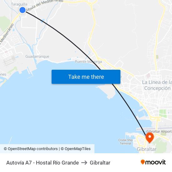 Autovía A7 - Hostal Río Grande to Gibraltar map