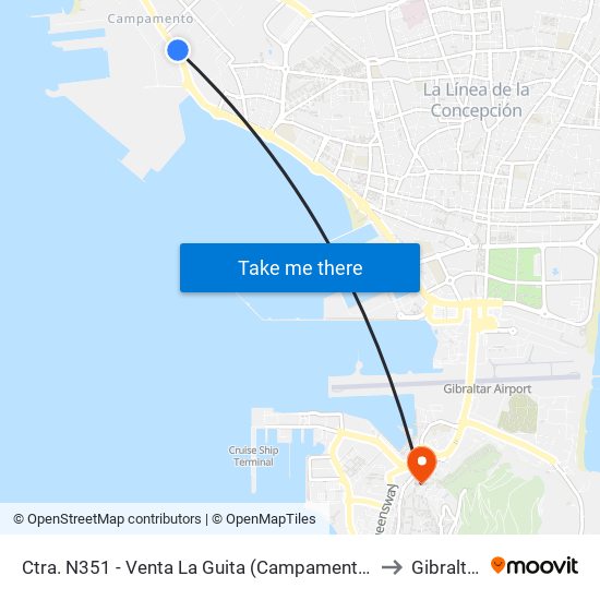 Ctra. N351 - Venta La Guita (Campamento) to Gibraltar map