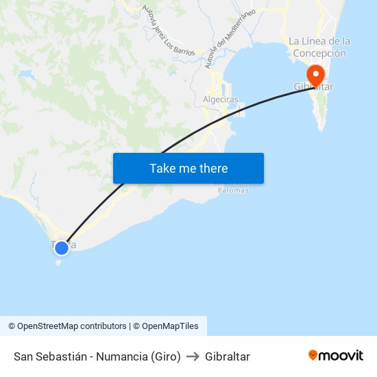 San Sebastián - Numancia (Giro) to Gibraltar map